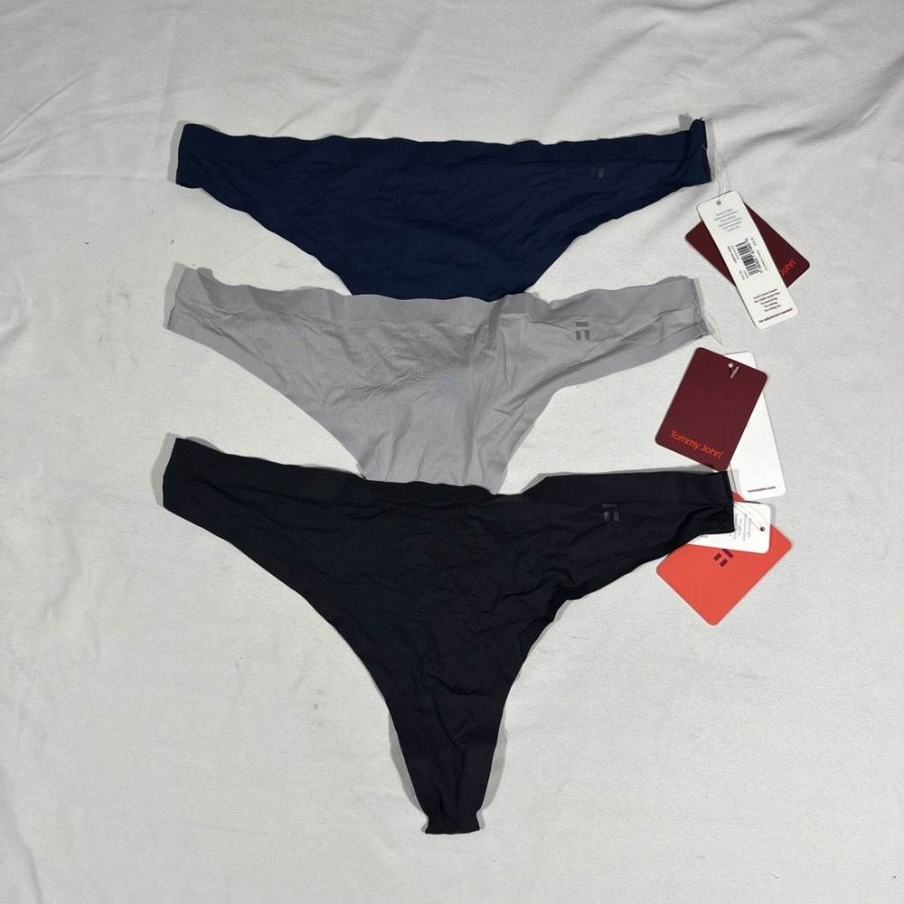 NWT $78 Tommy John [ Women's 3PC Medium ] Air Mesh‎ Thong Black grey Blue #U1812